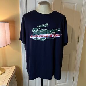 EUC Men's Lacoste Navy Large Gator Logo Gray Crew Neck T-Shirt Tee US Size 4XL